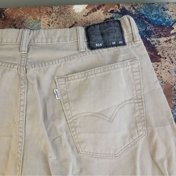 Levi’s 514 Beige Jeans Men Size 38X30 Tan Khaki Straight Black Patch White Tab - Picture 13 of 15